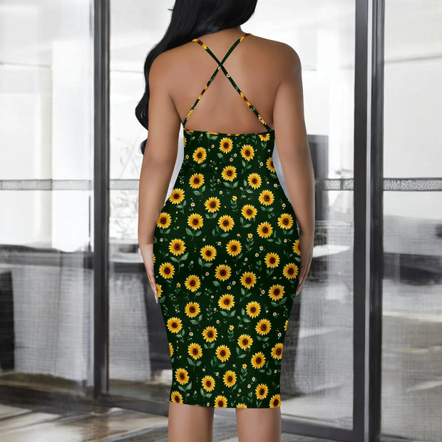 Summer Women's Sexy Sleeveless Spaghetti Strap Tank Dress Basic Tight Backless Bodycon Club Party Midi Dress