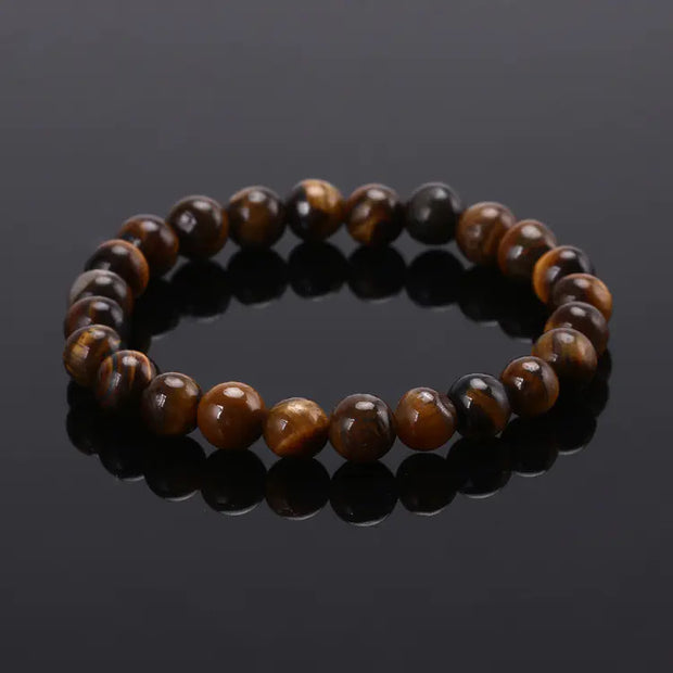 Elastic Beaded Bracelet with Natural Tiger Eye Stones