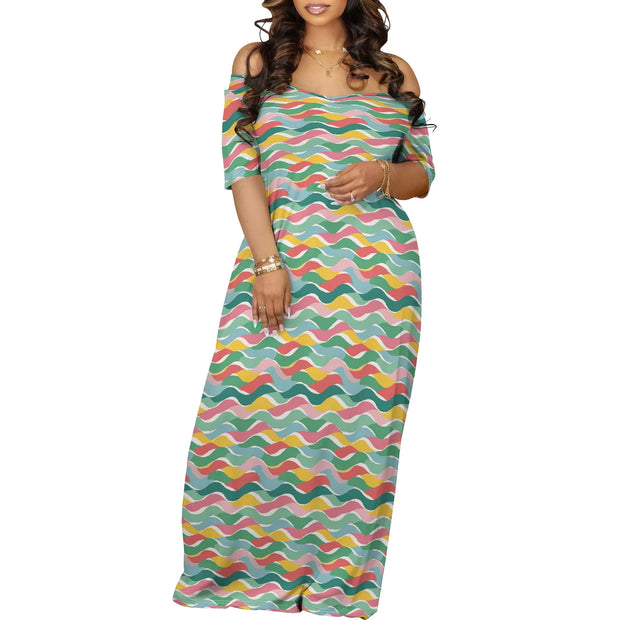 Plus Size Maxi Dresses for Curvy Women Summer Casual Loose Short Sleeve Long Beach Dress with Pocket