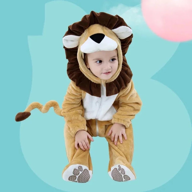 Cute Lion Jumpsuit for Baby Boys Girls Baby Lion Cub Costume Boys Infant Toddler Flannel Winter Pajamas Outfit Hoodie Romper