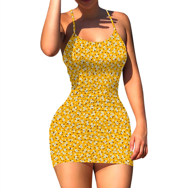 Women's Summer Floral Print A Line Short Cami Dress