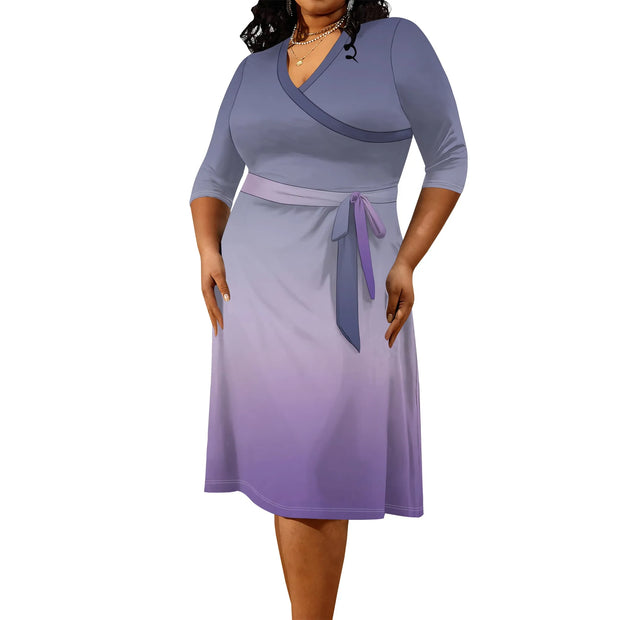 2025 Plus Size Women Summer Solid Color Gradient Maxi Dress Casual V Neck 3/4 Sleeve Sexy Dresses with Belt