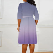 2025 Plus Size Women Summer Solid Color Gradient Maxi Dress Casual V Neck 3/4 Sleeve Sexy Dresses with Belt