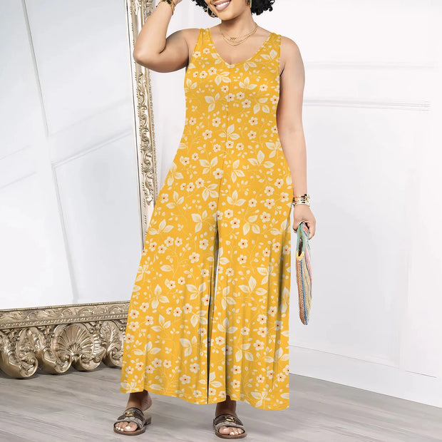 Women's Jumpsuits Overalls Wide Leg Casual 2025 Rompers Sleeveless Smocked One Piece High Waist Loose Fit with Pockets