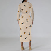 Women's Casual Basic Pencil Dress Sexy Long Sleeve Bodycon Midi Club Dress