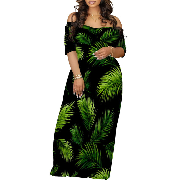 Plus Size Maxi Dresses for Curvy Women Summer Casual Loose Short Sleeve Long Beach Dress with Pocket