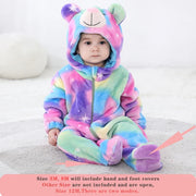 Kigurumis Unicorn Baby Girls Clothes Romper Lovely Infant Baby Onesie Bodysuit Cartoon Newborn Zipper Hooded Flannel Jumpsuits