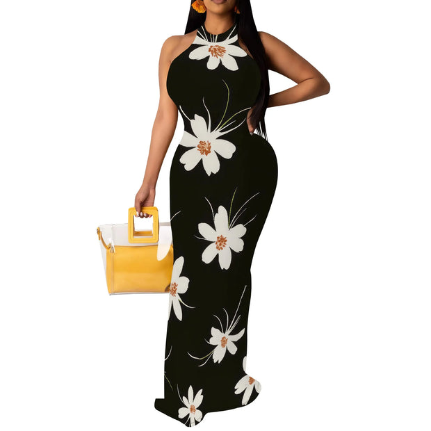 Women Sexy Bodycon Maxi Dress Tie Dye Beach Summer Dresses Halter Backless Vacation Long Sundress