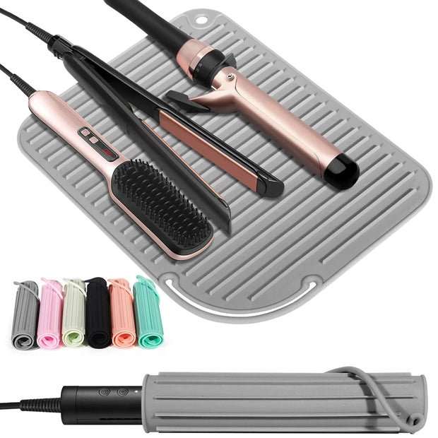 Quccefods 2 Pack Heat Resistant Mat Large Silicone Hot Hair Tools Holder for Curling Irons Flat Iron Hair Styling Tools Mat Portable Vanity Pad