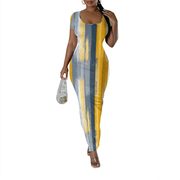 Womens Summer Casual Sexy Short Sleeve Bodycon Dress Basic Pencil Midi Club Dresses