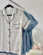 Blue Satin Hen Party Pjs | Bridal Party Pyjamas for Hen Weekend | Pyjamas for morning of the wedding | Blue Cloud 9 pyjamas