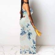 Women Sexy Bodycon Maxi Dress Tie Dye Beach Summer Dresses Halter Backless Vacation Long Sundress