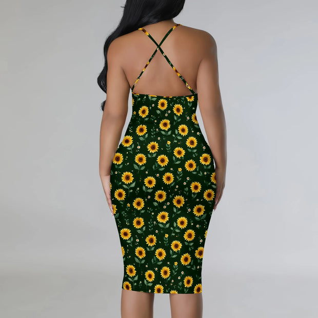 Summer Women's Sexy Sleeveless Spaghetti Strap Tank Dress Basic Tight Backless Bodycon Club Party Midi Dress