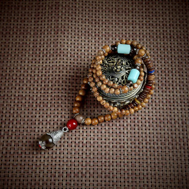 Vintage Bohemian Cotton and Linen Beaded Necklace