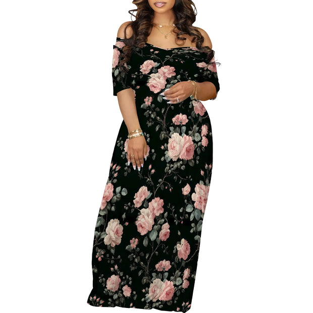 Plus Size Maxi Dresses for Curvy Women Summer Casual Loose Short Sleeve Long Beach Dress with Pocket