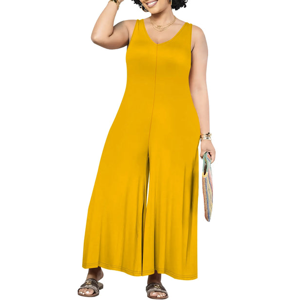 Women's Jumpsuits Overalls Wide Leg Casual 2025 Rompers Sleeveless Smocked One Piece High Waist Loose Fit with Pockets