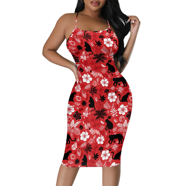 Summer Women's Sexy Sleeveless Spaghetti Strap Tank Dress Basic Tight Backless Bodycon Club Party Midi Dress