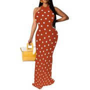 Women Sexy Bodycon Maxi Dress Tie Dye Beach Summer Dresses Halter Backless Vacation Long Sundress