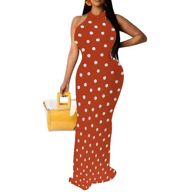 Women Sexy Bodycon Maxi Dress Tie Dye Beach Summer Dresses Halter Backless Vacation Long Sundress