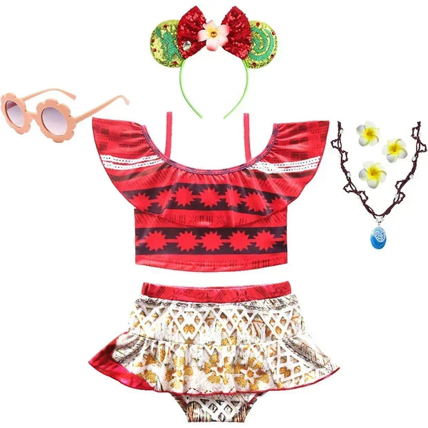 Summer Fairy Princess Moana Swimwear Girl Swimsuit Infant Baby Swimsuits Girls Beach Bikini Party Clothes Kids Bath Clothing Set