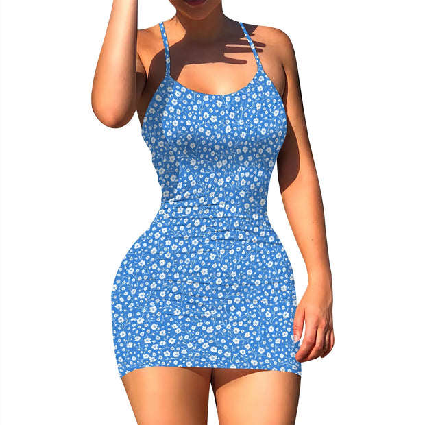 Women's Summer Floral Print A Line Short Cami Dress