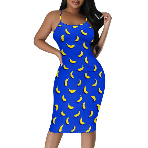 Summer Women's Sexy Sleeveless Spaghetti Strap Tank Dress Basic Tight Backless Bodycon Club Party Midi Dress