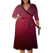 2025 Plus Size Women Summer Solid Color Gradient Maxi Dress Casual V Neck 3/4 Sleeve Sexy Dresses with Belt