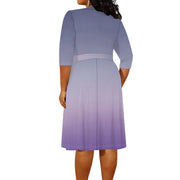 2025 Plus Size Women Summer Solid Color Gradient Maxi Dress Casual V Neck 3/4 Sleeve Sexy Dresses with Belt