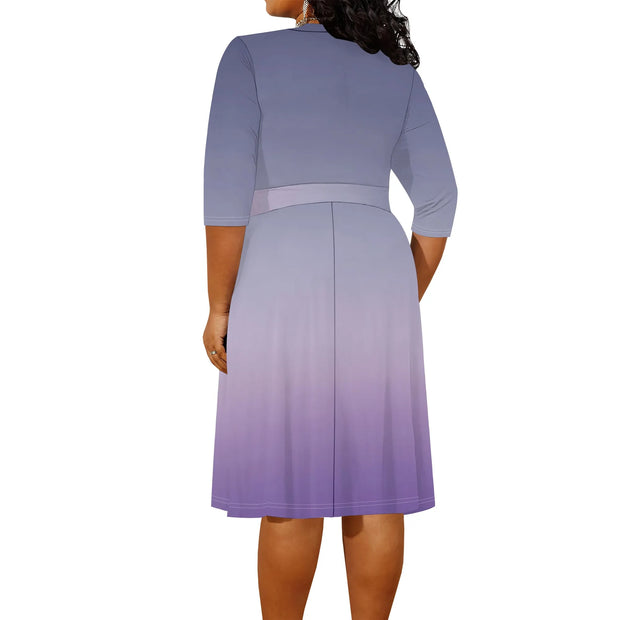 2025 Plus Size Women Summer Solid Color Gradient Maxi Dress Casual V Neck 3/4 Sleeve Sexy Dresses with Belt