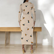 Women's Casual Basic Pencil Dress Sexy Long Sleeve Bodycon Midi Club Dress