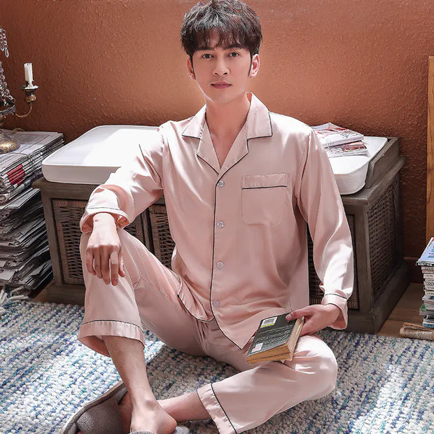 Ice Silk Couple Pajamas for Summer and Autumn