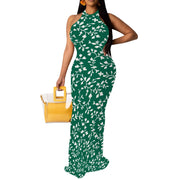 Women Sexy Bodycon Maxi Dress Tie Dye Beach Summer Dresses Halter Backless Vacation Long Sundress