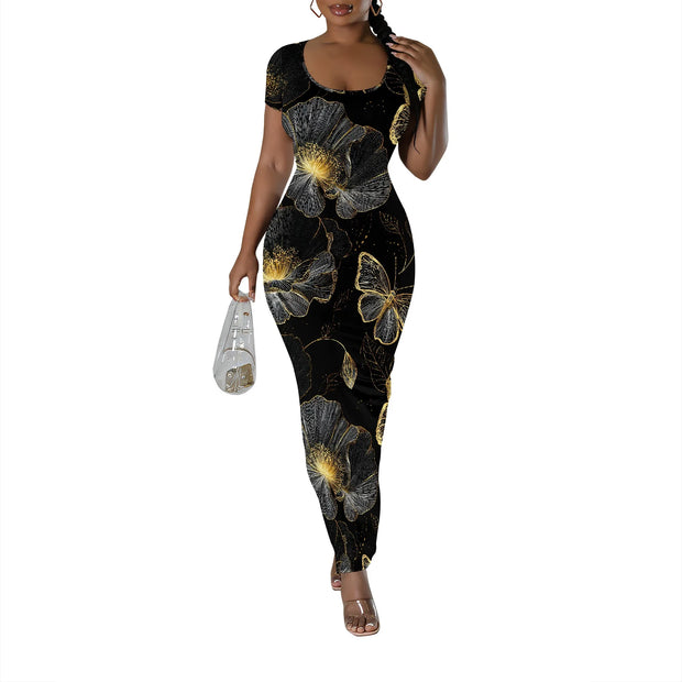 Womens Summer Casual Sexy Short Sleeve Bodycon Dress Basic Pencil Midi Club Dresses