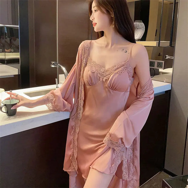 Jxgarb Women's Summer Ice-Silk Robe Gown Set (2PCS)