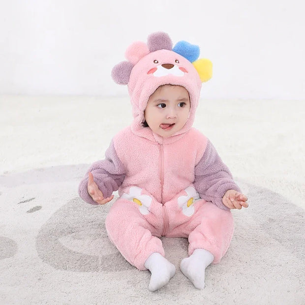 Kigurumis Unicorn Baby Girls Clothes Romper Lovely Infant Baby Onesie Bodysuit Cartoon Newborn Zipper Hooded Flannel Jumpsuits