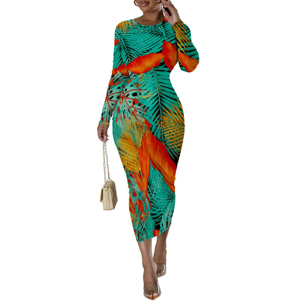 Women's Casual Basic Pencil Dress Sexy Long Sleeve Bodycon Midi Club Dress