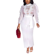 SUZONANA All White Formal Jumpsuits for Women Dressy One-Piece Party Outfits Nye Elegant Lace Jumpsuit Pantsuit Birthday Mesh Bodycon Dresses XL