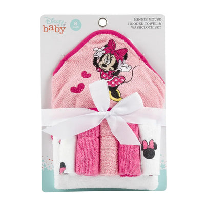 Disney Baby Minnie Mouse Hooded Towel with 5 Piece Washcloth Set - GS71710
