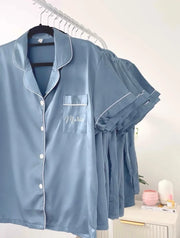 Blue Satin Hen Party Pjs | Bridal Party Pyjamas for Hen Weekend | Pyjamas for morning of the wedding | Blue Cloud 9 pyjamas