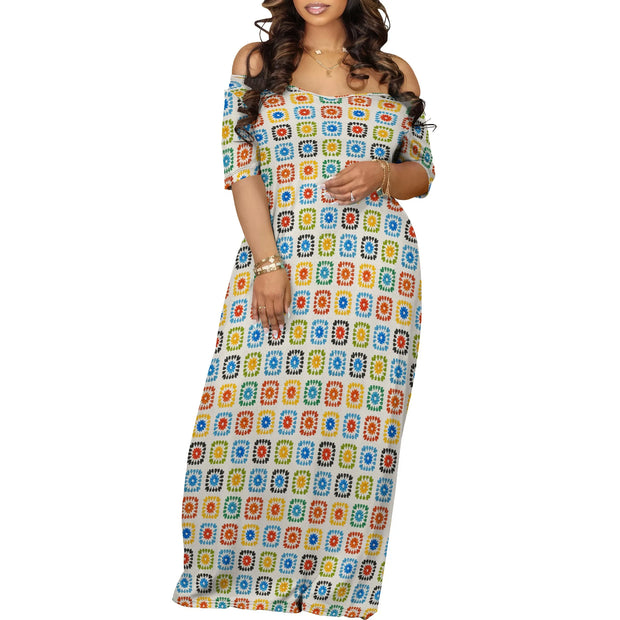 Plus Size Maxi Dresses for Curvy Women Summer Casual Loose Short Sleeve Long Beach Dress with Pocket