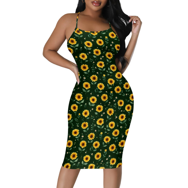 Summer Women's Sexy Sleeveless Spaghetti Strap Tank Dress Basic Tight Backless Bodycon Club Party Midi Dress