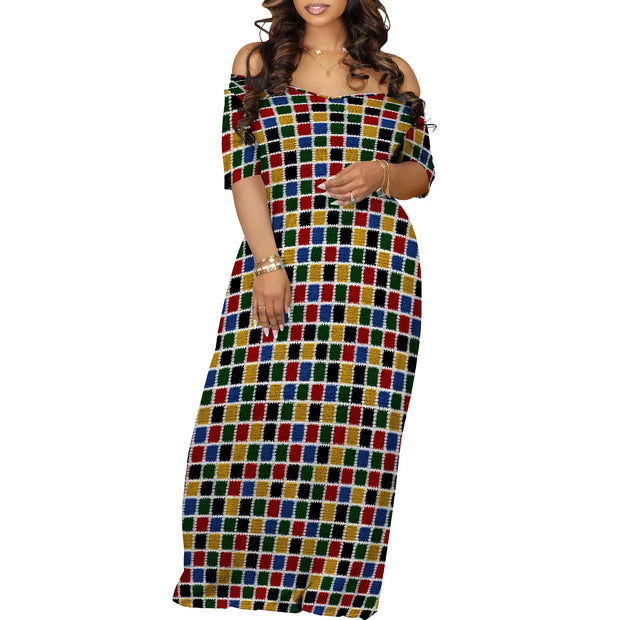Plus Size Maxi Dresses for Curvy Women Summer Casual Loose Short Sleeve Long Beach Dress with Pocket