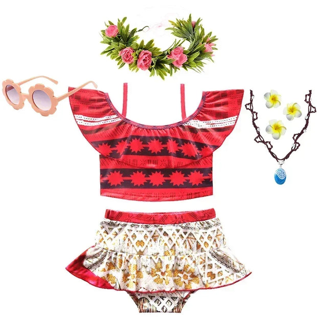 Summer Fairy Princess Moana Swimwear Girl Swimsuit Infant Baby Swimsuits Girls Beach Bikini Party Clothes Kids Bath Clothing Set
