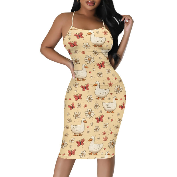 Summer Women's Sexy Sleeveless Spaghetti Strap Tank Dress Basic Tight Backless Bodycon Club Party Midi Dress