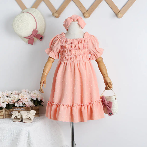 Summer New Children's Princess Style Solid Color Dress
