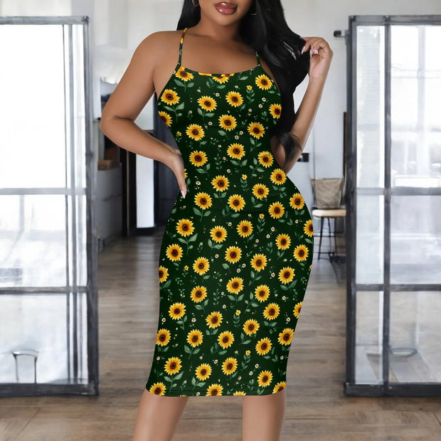 Summer Women's Sexy Sleeveless Spaghetti Strap Tank Dress Basic Tight Backless Bodycon Club Party Midi Dress