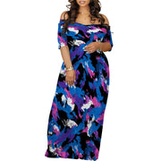 Plus Size Maxi Dresses for Curvy Women Summer Casual Loose Short Sleeve Long Beach Dress with Pocket