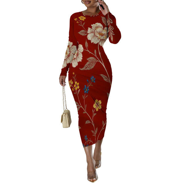 Women's Casual Basic Pencil Dress Sexy Long Sleeve Bodycon Midi Club Dress