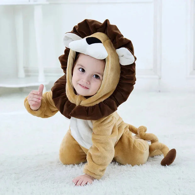 Cute Lion Jumpsuit for Baby Boys Girls Baby Lion Cub Costume Boys Infant Toddler Flannel Winter Pajamas Outfit Hoodie Romper