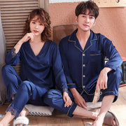 Ice Silk Couple Pajamas for Summer and Autumn